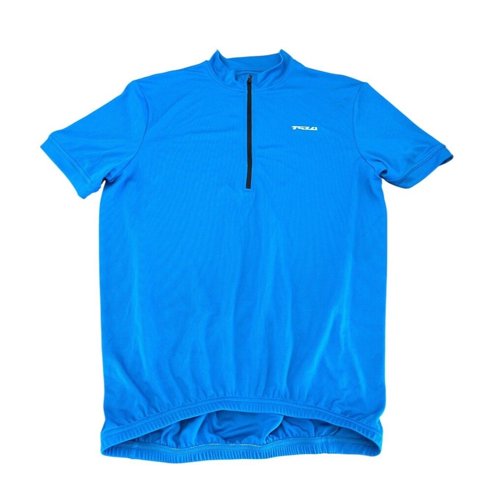 TSLA Cycling Jersey Shirt Men's Large Active Wear Biking Triathlon Blue Training